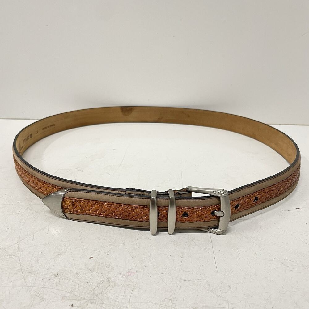 Tommy Bahama Men's Size XL (44) Tan Spanish Leather Weave Top Belt NICE
